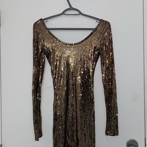 Gold Sequin Long Sleeve Dress